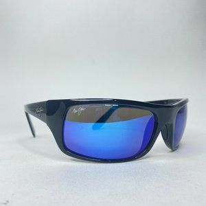 Maui Jim Peahi Mens Sunglasses MJ202-02 Black Wrap Rectangular Frames 3143c